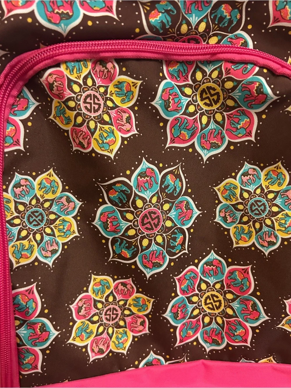 Simply Southern Youth/Kids Brown Floral Backpack with Pink Trim